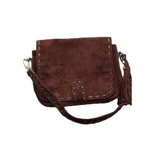 Brampton London Suede Shoulder Bag Braid Detail Single Strap  Brown